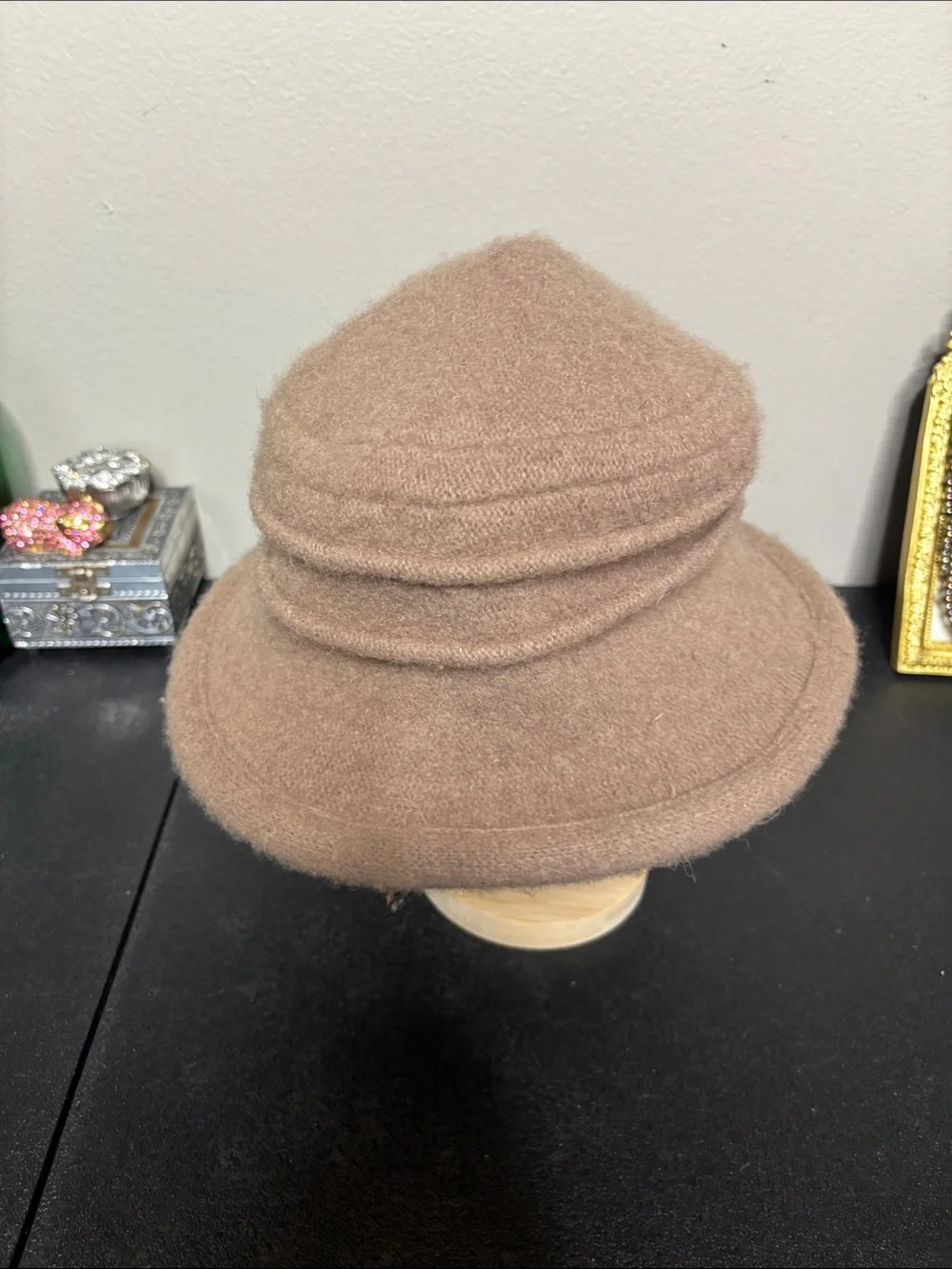 Vintage Kakyko Cozy 100% Wool Bucket Hat in Camel